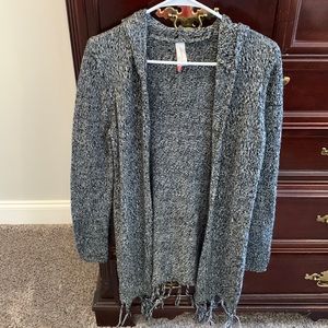 Gray hooded long cardigan- M